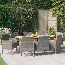 Salle à manger de jardin 9 pcs,Table et chaise à dîner avec coussins Gris -MN93702