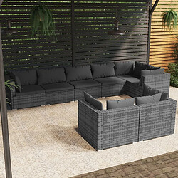 vidaXL Salon de jardin 8 pcs avec coussins Gris Résine tressée