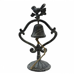 L'Héritier Du Temps Clochette de Comptoir Motif Oiseaux ou Présentoir à Cloche Carillon à Poser en Fonte Patinée Grise 9,5x16x28,5cm