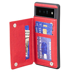 Coque en TPU + PU avec béquille et porte-cartes, rouge pour votre Google Pixel 6