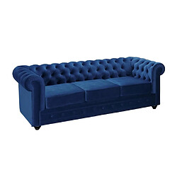 Avis Vente-Unique Canapé 3 places CHESTERFIELD - Velours bleu roi