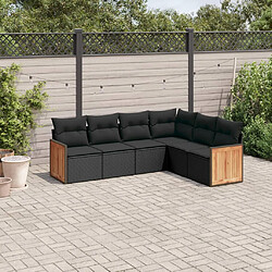 vidaXL Salon de jardin 6 pcs avec coussins noir résine tressée