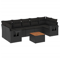 vidaXL Salon de jardin 8 pcs avec coussins noir résine tressée