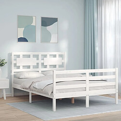 Maison Chic Cadre/structure de lit avec tête de lit pour adulte - Lit Moderne Chambre blanc double bois massif -MN11264