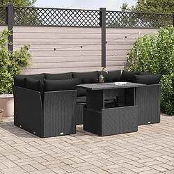 vidaXL Salon de jardin 7 pcs avec coussins noir résine tressée