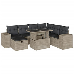 vidaXL Salon de jardin 8 pcs avec coussins gris clair résine tressée