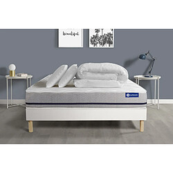 ACTISOM Pack prêt à dormir matelas 140x190 ACTIFLEX SOFT 3zones de confort + sommier KIT blanc + 2 oreillers + couette