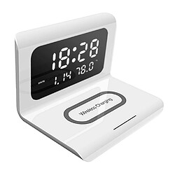 Réveil Multifonction Chargeur Sans Fil Horloge Moderne Thermomètre Blanc