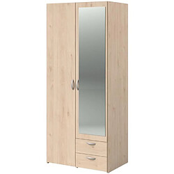 Acheter Armoire de chambre - VARIA - Décor chene - 2 portes dont 1 avec miroir - 2 tiroirs - 81 x 51 x 185 cm - PARISOT