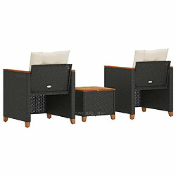 Maison Chic Ensemble de bistro 3 pcs coussins,Table + chaises + coussins de jardin noir résine tressée acacia -GKD578606 pas cher