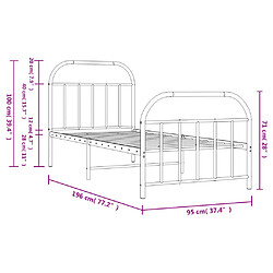 vidaXL Cadre de lit métal sans matelas avec pied de lit noir 90x190 cm pas cher