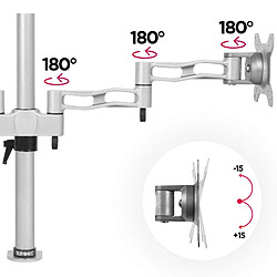 Duronic DM352 SR Support 2 écrans à Pince pour Bureau argenté | Hauteur Ajustable | Rotatif/Inclinable/Pivotable | Compatibilité Universelle avec moniteurs VESA 75/100 | en Aluminium pas cher