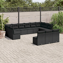 vidaXL Salon de jardin avec coussins 13 pcs noir résine tressée