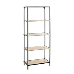 Pegane Meuble étagère, meuble de rangement en bois coloris chêne et métal noir -longueur 64 x profondeur 35 x hauteur 167 cm pas cher