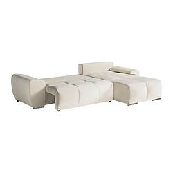 Canapé d'angle convertible LOUNGITUDE CABELLO en tissu beige avec coffre et coutures bombées pas cher