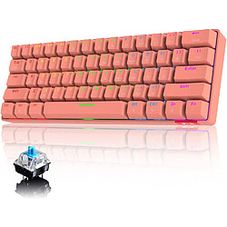 Chrono clavier mécanique, Rk61 filaire/sans fil Bluetooth clavier 61 touches LED USB Quickfire touches clavier de jeu étanche avec Full Anti-ghosting et clé Bouchon Extracteur au lithium(Rouge)