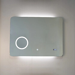 Kiamami Valentina MIROIR À LED 80X60 TACTILE AVEC MONTRE DIGITALE ET MIROIR GROSSISSANT