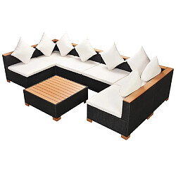 Avis vidaXL Salon de jardin 7 pcs avec coussins Résine tressée Noir