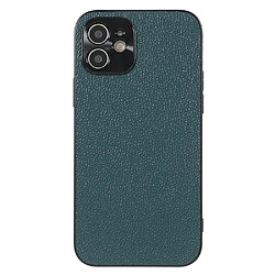 Coque en cuir véritable anti-rayures, texture litchi vert pour votre iPhone 12 6.1 pouces