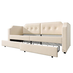 KOMHTOM Canapé-lit rembourré 90x200 cm, avec liseuse USB Type-C, avec 2 tiroirs de rangement, beige (sans matelas). pas cher