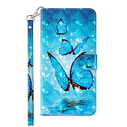 Etui en PU impression de motifs avec support et cordon papillon bleu pour votre Samsung Galaxy A32