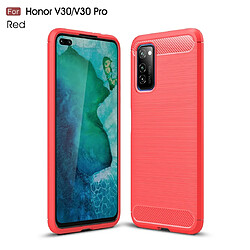 Wewoo Coque Pour Huawei Honor V30 / V30 Pro Housse en TPU fibre de carbone à texture brossée rouge