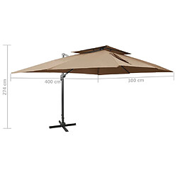 vidaXL Parasol de jardin en porte-à-faux avec double toit taupe pas cher