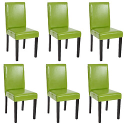 Mendler Lot de 6 chaises de séjour Littau ~ simili-cuir, vert, pieds foncés