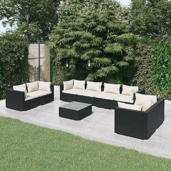 Maison Chic Salon de jardin 9 pcs + coussins - Mobilier/Meubles de jardin - Table et chaises d'extérieur Résine tressée Noir -MN28661