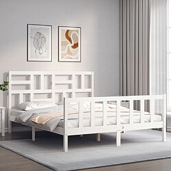 Maison Chic Cadre/structure de lit avec tête de lit pour adulte - Lit Moderne Chambre blanc King Size bois massif -MN86423