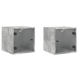 Maison Chic Lot de 2 Tables de chevet et portes vitrées - Tables de Nuit gris béton 35x37x35 cm