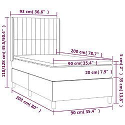 vidaXL Sommier à lattes de lit matelas et LED Taupe 90x200 cm Tissu pas cher