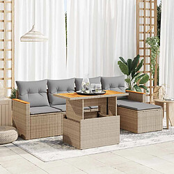 vidaXL Salon de jardin 6 pcs avec coussins beige résine tressée acacia