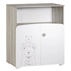 Baby Price Commode a langer - Babyprice - Teddy - En bois blanc - Sérigraphie ours - 2 portes- 97x76x66cm