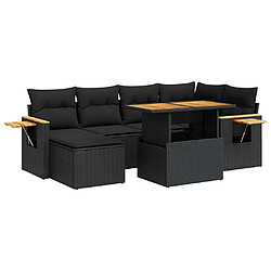 vidaXL Salon de jardin avec coussins 7 pcs noir résine tressée acacia