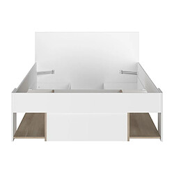 Vente-Unique Lit 120 x 190/200 cm avec rangements - Blanc et naturel - KINSELIA pas cher