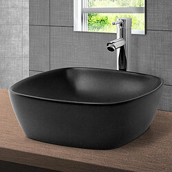 ML DESIGN MODERN LIVING Lavabo en céramique noir mat vasque à poser pour salle de bain 405x405x150 mm