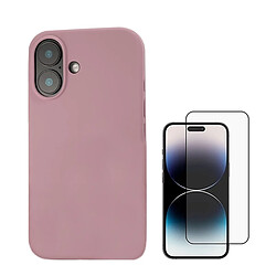 Kit De Film En Verre Trempé À Couverture Complète 5D + Couverture En Silicone Liquide Phonecare Compatible avec Apple iPhone 16 - Rose