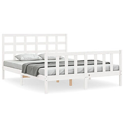 Maison Chic Lit adulte - Cadre Structure de lit avec tête de lit Contemporain blanc 160x200 cm bois massif -MN28102