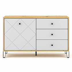 Mes Buffet 1 porte 3 tiroirs 123,4x40x75,2 cm décor chêne et blanc