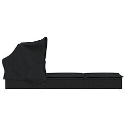 Helloshop26 Transat chaise longue bain de soleil avec toit pliable 213 x 63 x 97 cm résine tressée noir 02_0012209 pas cher