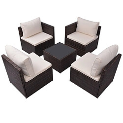 Acheter Maison Chic Salon de jardin 5 pcs + coussins - Mobilier/Meubles de jardin - Table et chaises d'extérieur Résine tressée Marron -MN49354