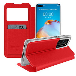 Avizar Housse Huawei P40 Fenêtre d'Affichage Porte-carte Support Vidéo rouge