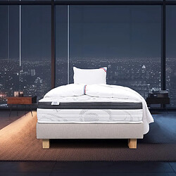 LUXURY LITERIE Ensemble Matelas Sleeplux, 26 cm, mousses haute densité, ferme, face été/hiver + sommier beige ep20cm + oreiller + couette, 90x190cm