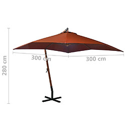 vidaXL Parasol de jardin suspendu avec mât terre cuite bois de sapin pas cher