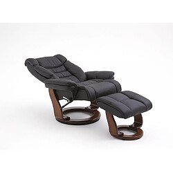 Inside 75 Fauteuil relax manuel IKER assise confortable en cuir noir piétement bois noyer