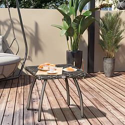 Outsunny Table basse de jardin style cosy chic table d'appoint métal époxy résine tressée imitation rotin gris