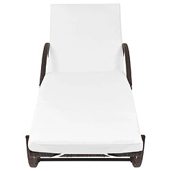 Helloshop26 Transat chaise longue bain de soleil lit de jardin terrasse meuble d'extérieur avec coussin résine tressée marron 02_0012512