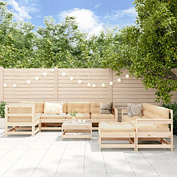 vidaXL Salon de jardin 10 pcs avec coussins bois massif