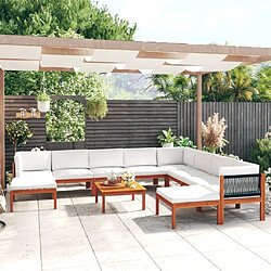 Maison Chic Salon de jardin 11pcs + coussins - Mobilier/Meubles de jardin - Table et chaises d'extérieur Crème Bois d'acacia solide -MN37213